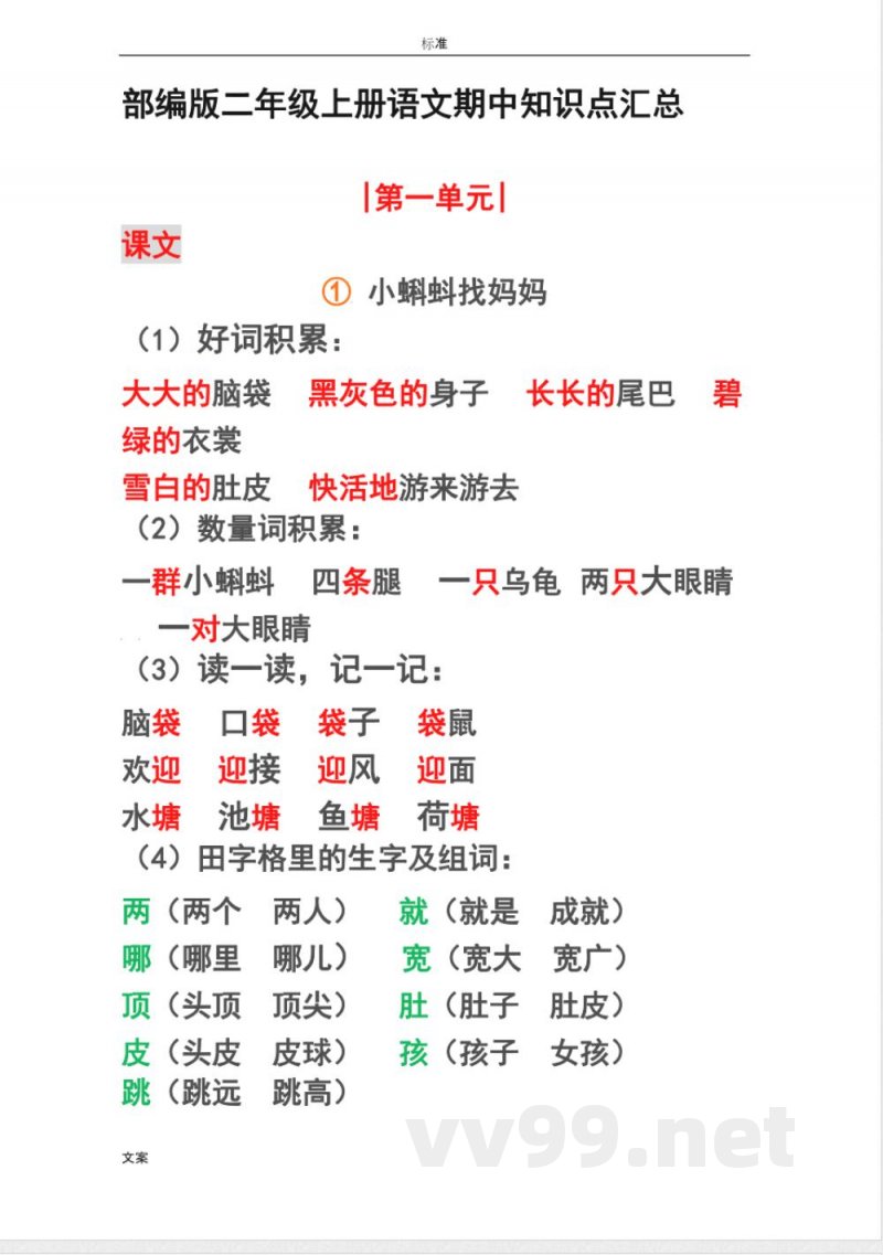 部编版二年级上册语文期末知识点汇总情况 部编版二年级上册语文期末知识点汇总情况