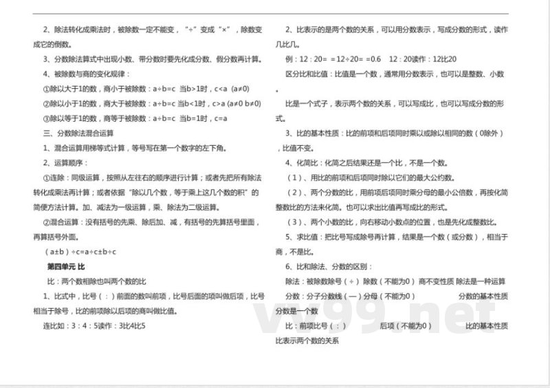 人教版六年级数学上册期末知识点汇总 人教版六年级数学上册期末知识点汇总