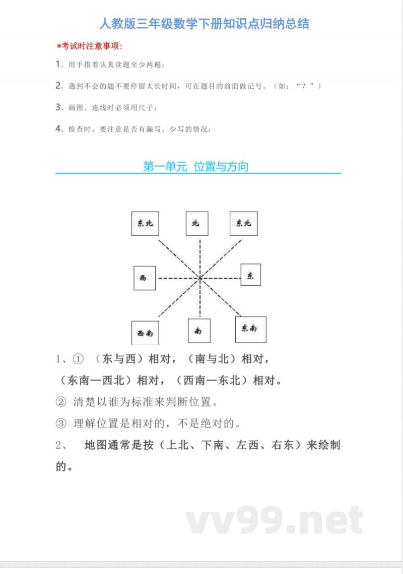 人教版三年级数学下册知识点归纳总结 人教版三年级数学下册知识点归纳总结