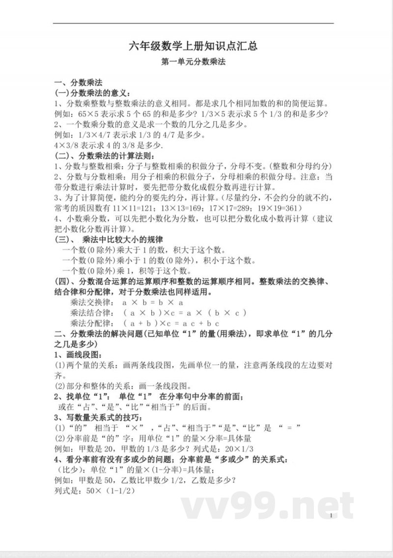 (人教版)六年级数学上册知识点汇总 (人教版)六年级数学上册知识点汇总