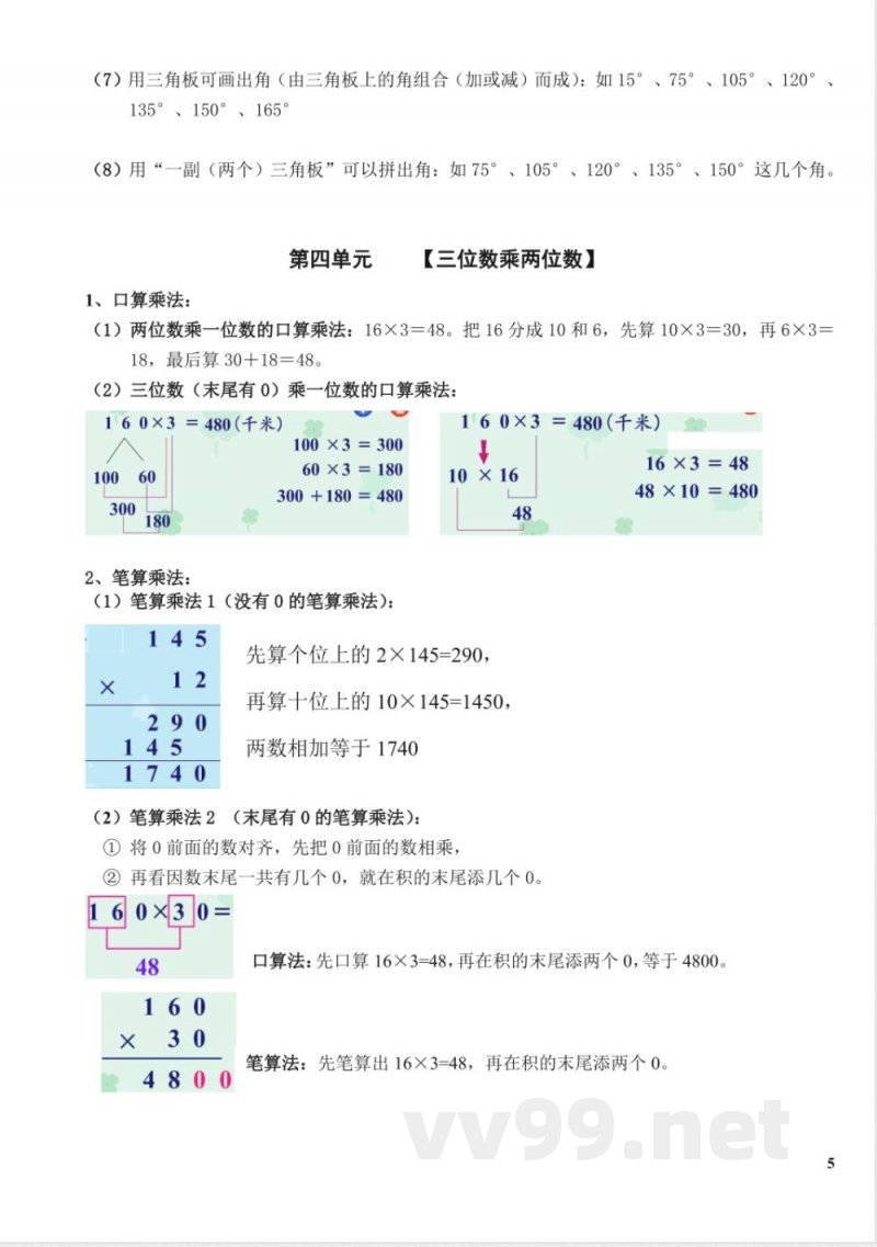人教版小学数学四年级上册各单元知识点归纳 人教版小学数学四年级上册各单元知识点归纳