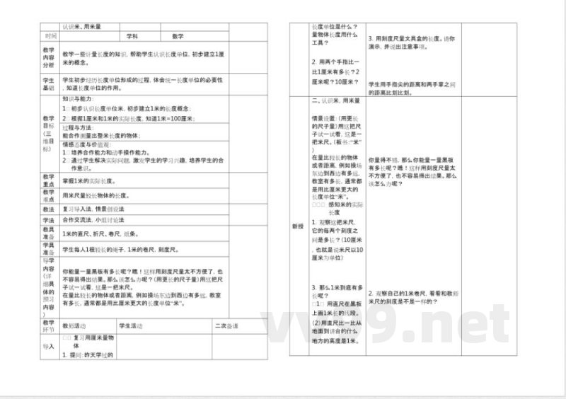 人教版二年级数学下册知识点全册教案(表格版) 人教版二年级数学下册知识点全册教案(表格版)
