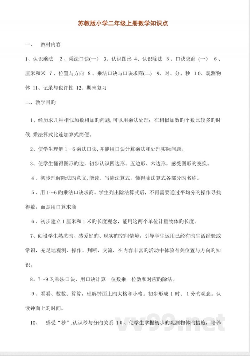 2023年数学苏教版二年级上册知识点 2023年数学苏教版二年级上册知识点