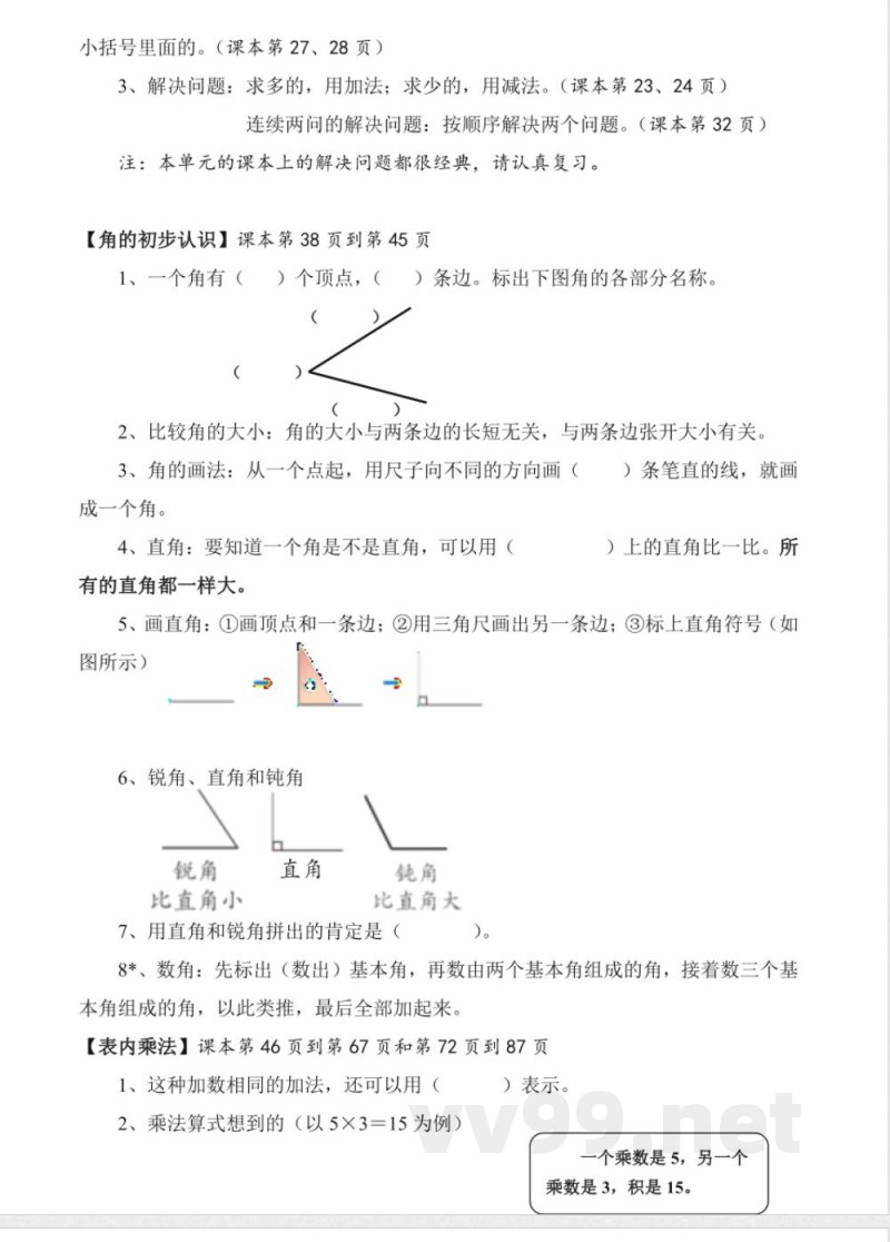 新人教版二年级上册数学知识点梳理 新人教版二年级上册数学知识点梳理