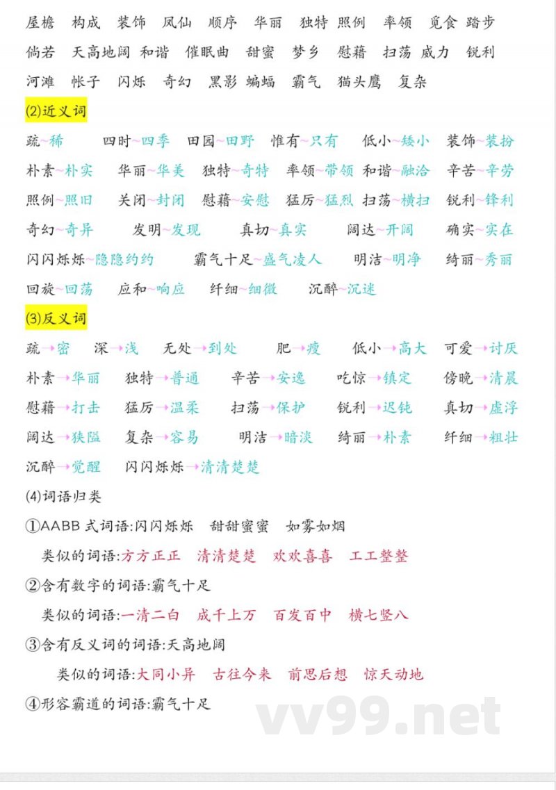 2025小学四年级下册语文知识点总结 2025小学四年级下册语文知识点总结