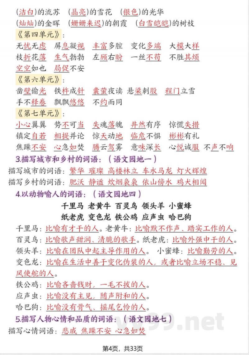 四年级下册语文期末复习必考知识点 四年级下册语文期末复习必考知识点