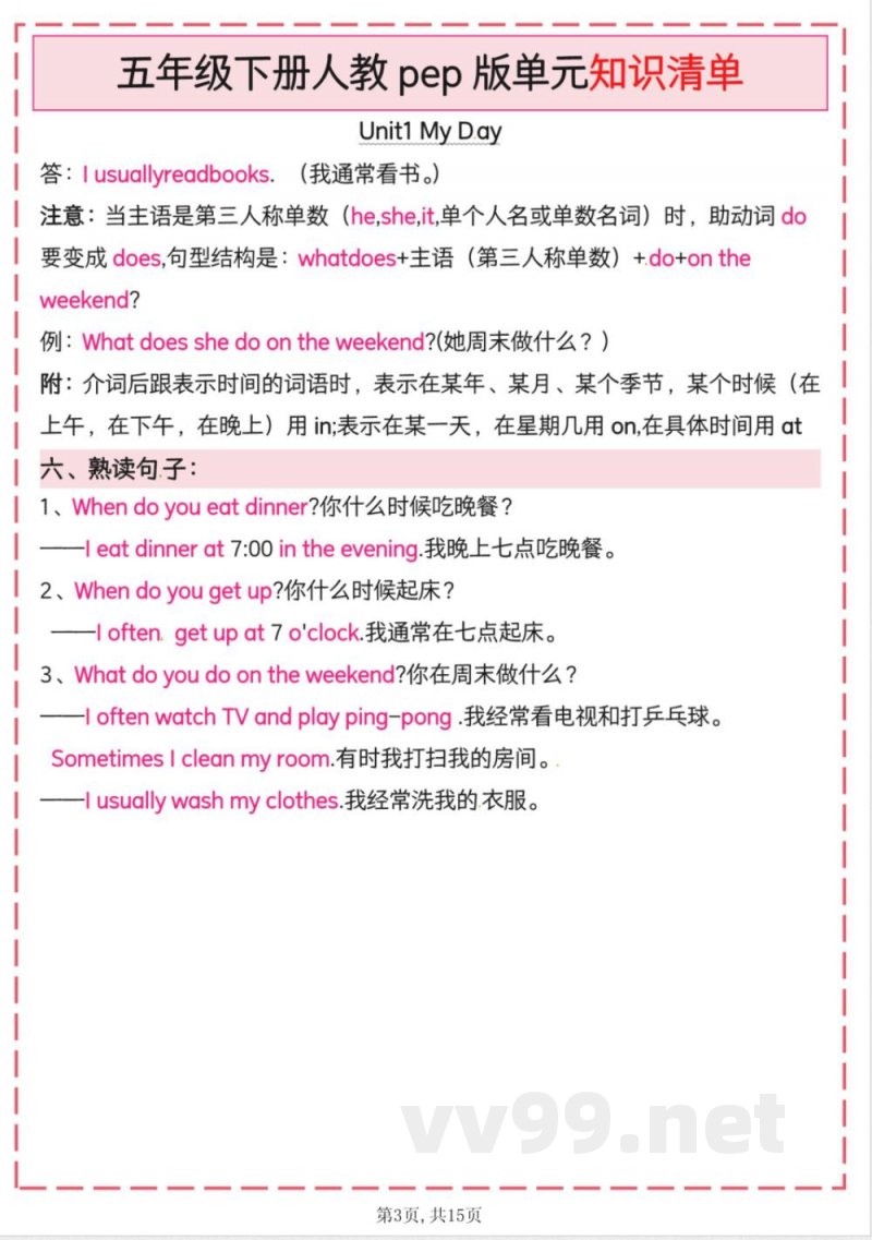 2025人教pep版(五年级下册英语)单元知识清单 2025人教pep版(五年级下册英语)单元知识清单