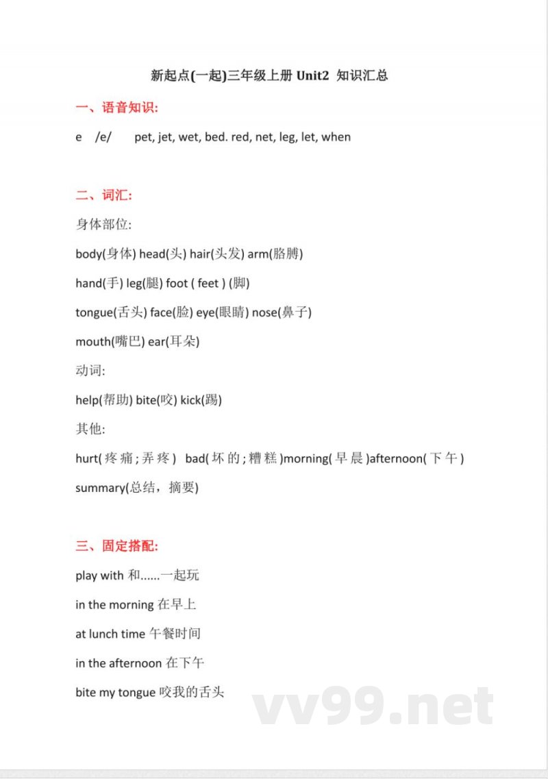 人教新起点英语小学三年级上册Unit2知识点汇总 人教新起点英语小学三年级上册Unit2知识点汇总