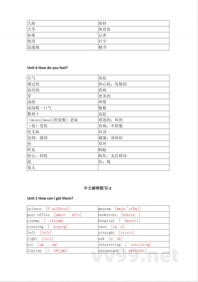 人教PEP版小学英语六年级上册单词默写 人教PEP版小学英语六年级上册单词默写
