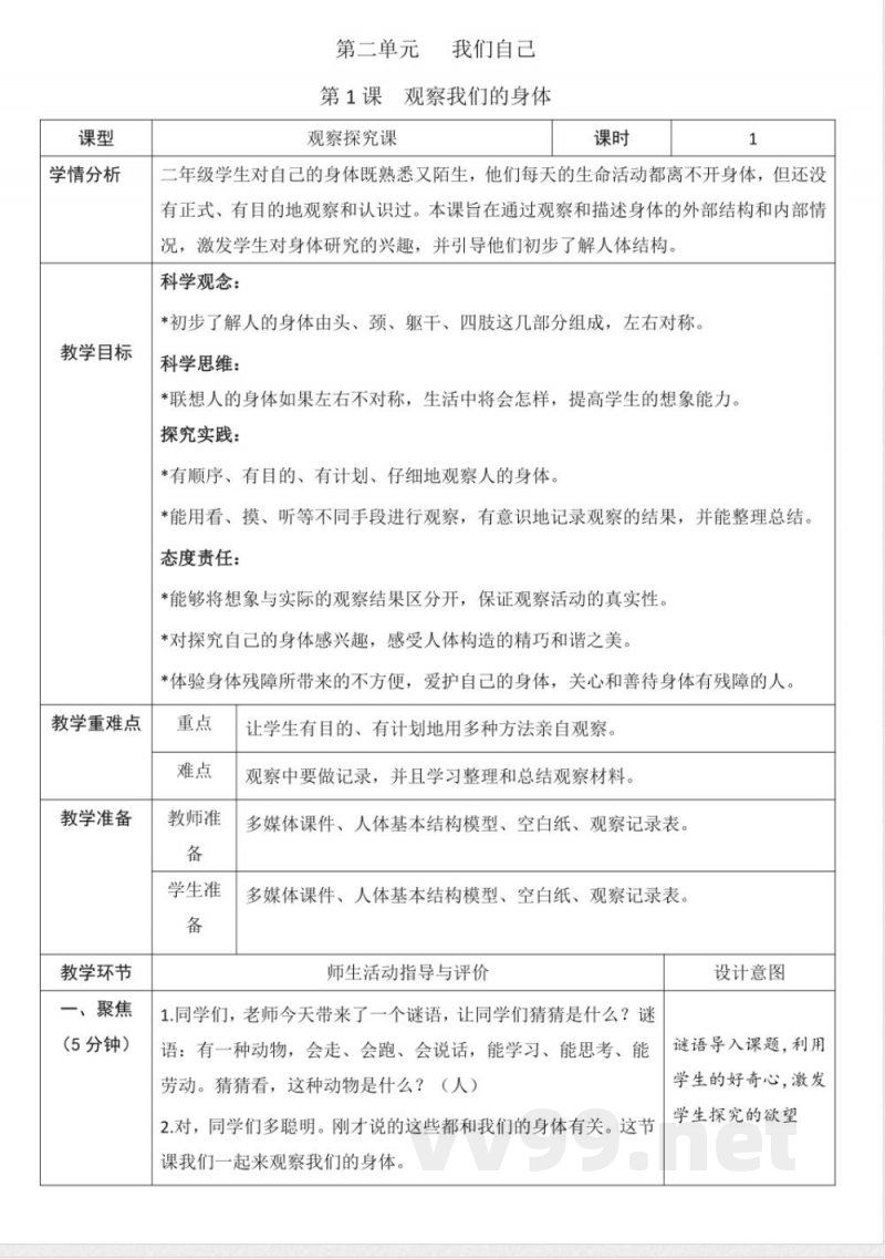 (2025春)教科版二年级科学下册《第二单元 我们自己》教案 (2025春)教科版二年级科学下册《第二单元 我们自己》教案