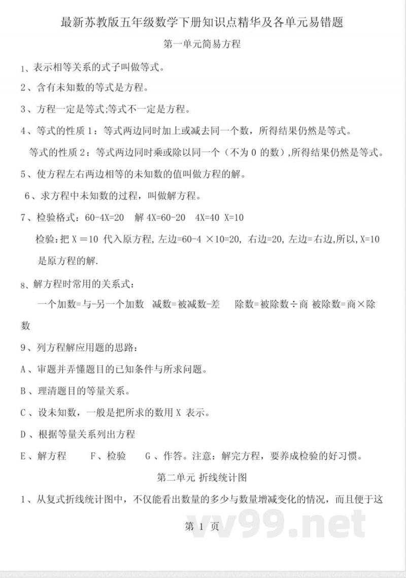 最新苏教版五年级数学下册知识点 最新苏教版五年级数学下册知识点