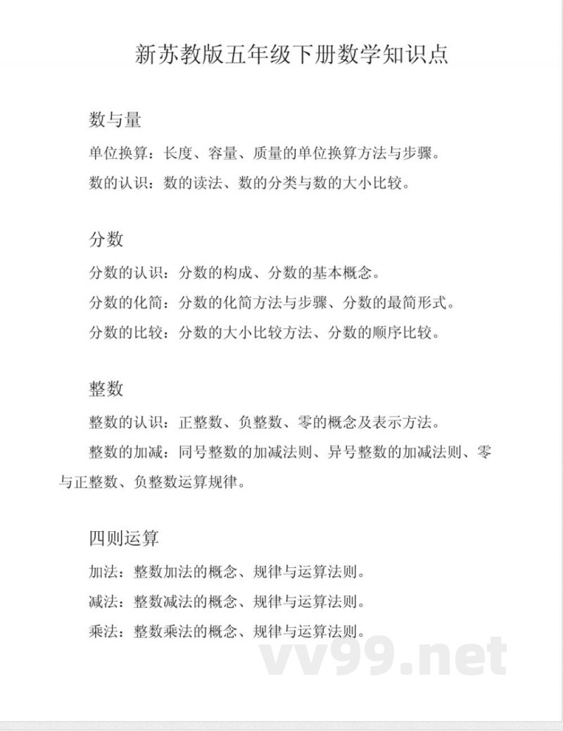 新苏教版五年级下册数学知识点 新苏教版五年级下册数学知识点
