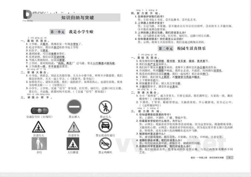 统编版道德与法治一年级上册知识点 单元、期中末测试卷 统编版道德与法治一年级上册知识点 单元、期中末测试卷