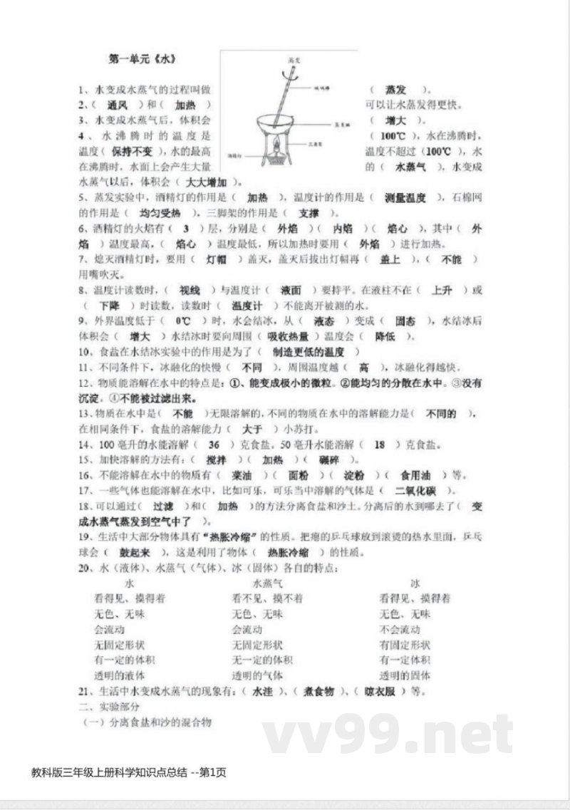 教科版三年级上册科学知识点总结 教科版三年级上册科学知识点总结