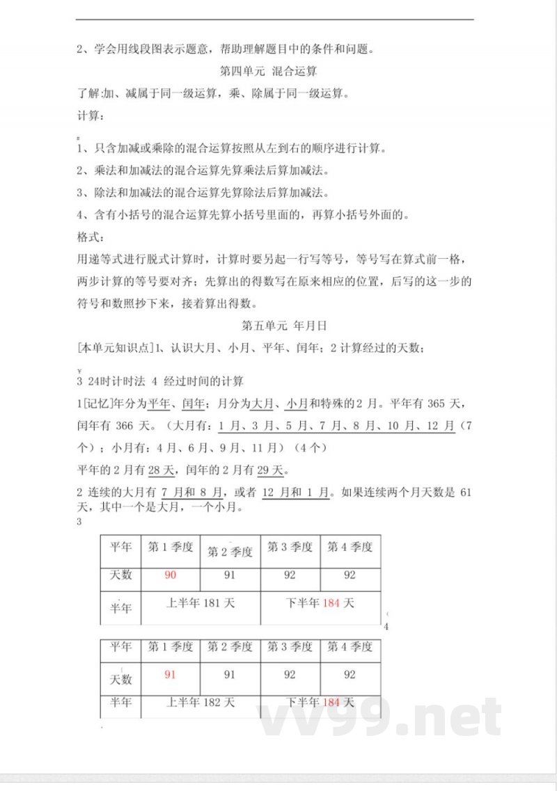 苏教版三年级数学下册各单元知识点和要点汇总 苏教版三年级数学下册各单元知识点和要点汇总