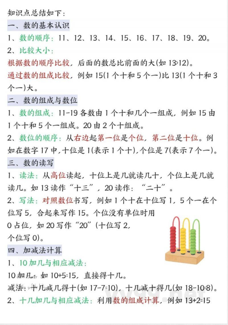 一年级(上)数学知识点汇总《人教版》 一年级(上)数学知识点汇总《人教版》