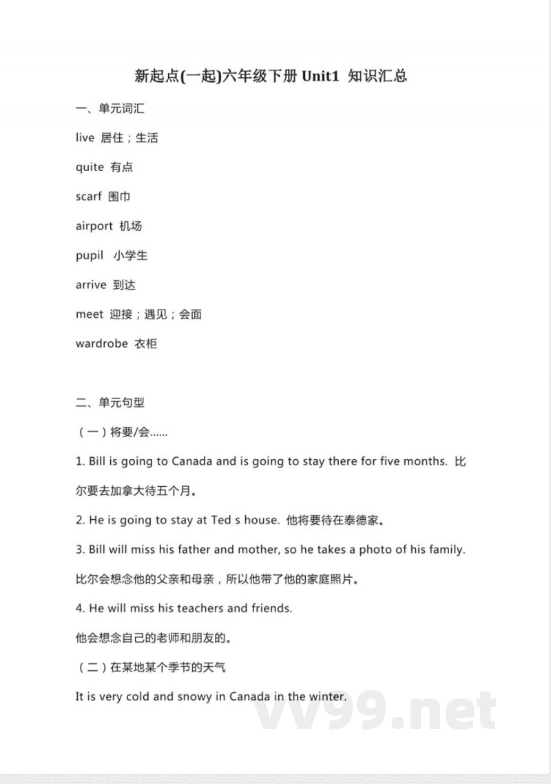 人教新起点英语六年级下册Unit1知识点汇总 人教新起点英语六年级下册Unit1知识点汇总
