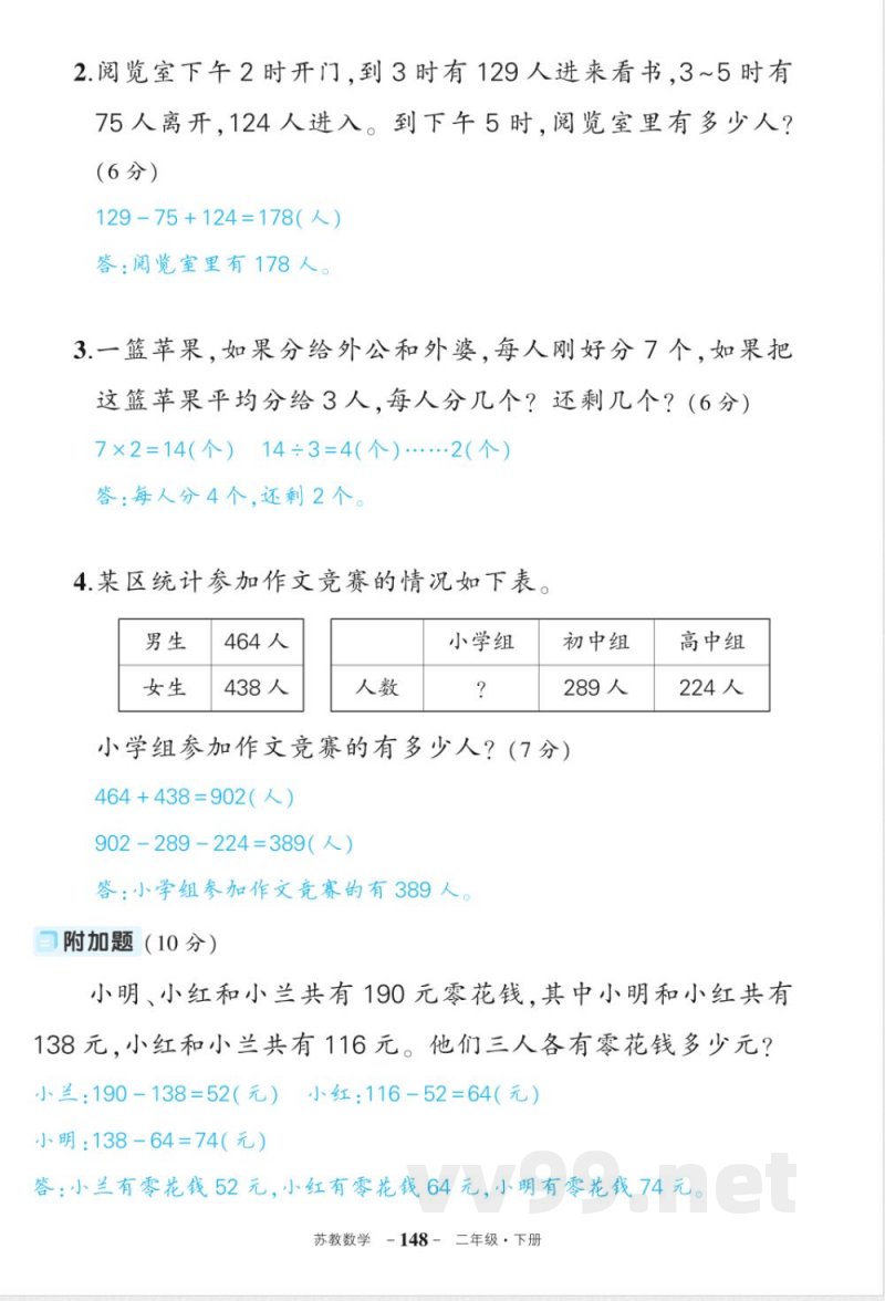 苏教版二年级下册数期末答案 苏教版二年级下册数期末答案