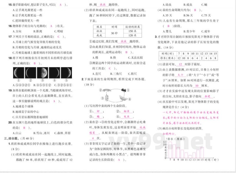 科学三年级下册(教科版)期末综合练习(含答案) 科学三年级下册(教科版)期末综合练习(含答案)