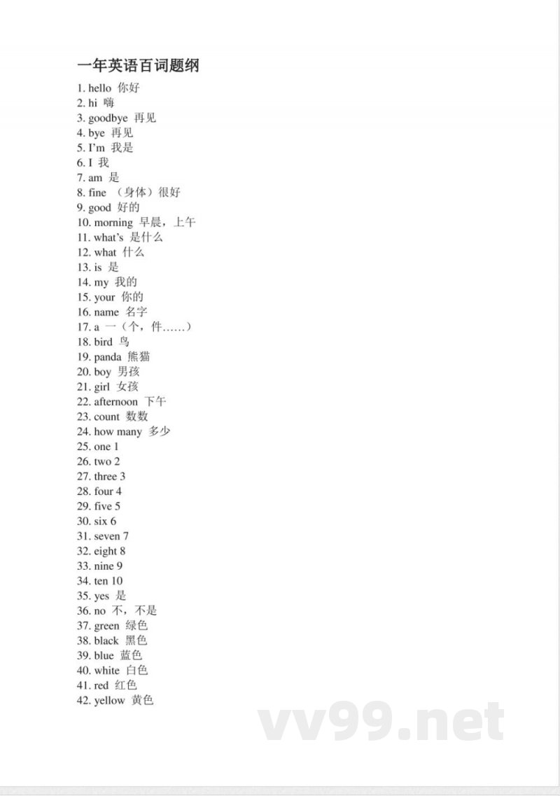 （人教新起点）二年级英语上册 单元百词题纲