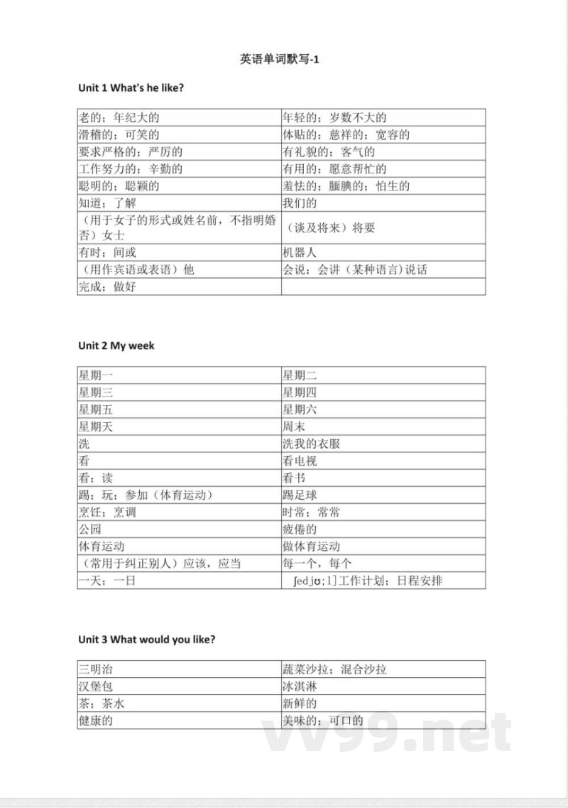 人教PEP版小学英语五年级上册单词默写 人教PEP版小学英语五年级上册单词默写