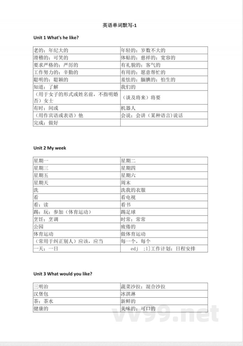 人教PEP版小学英语五年级上册单词默写 人教PEP版小学英语五年级上册单词默写