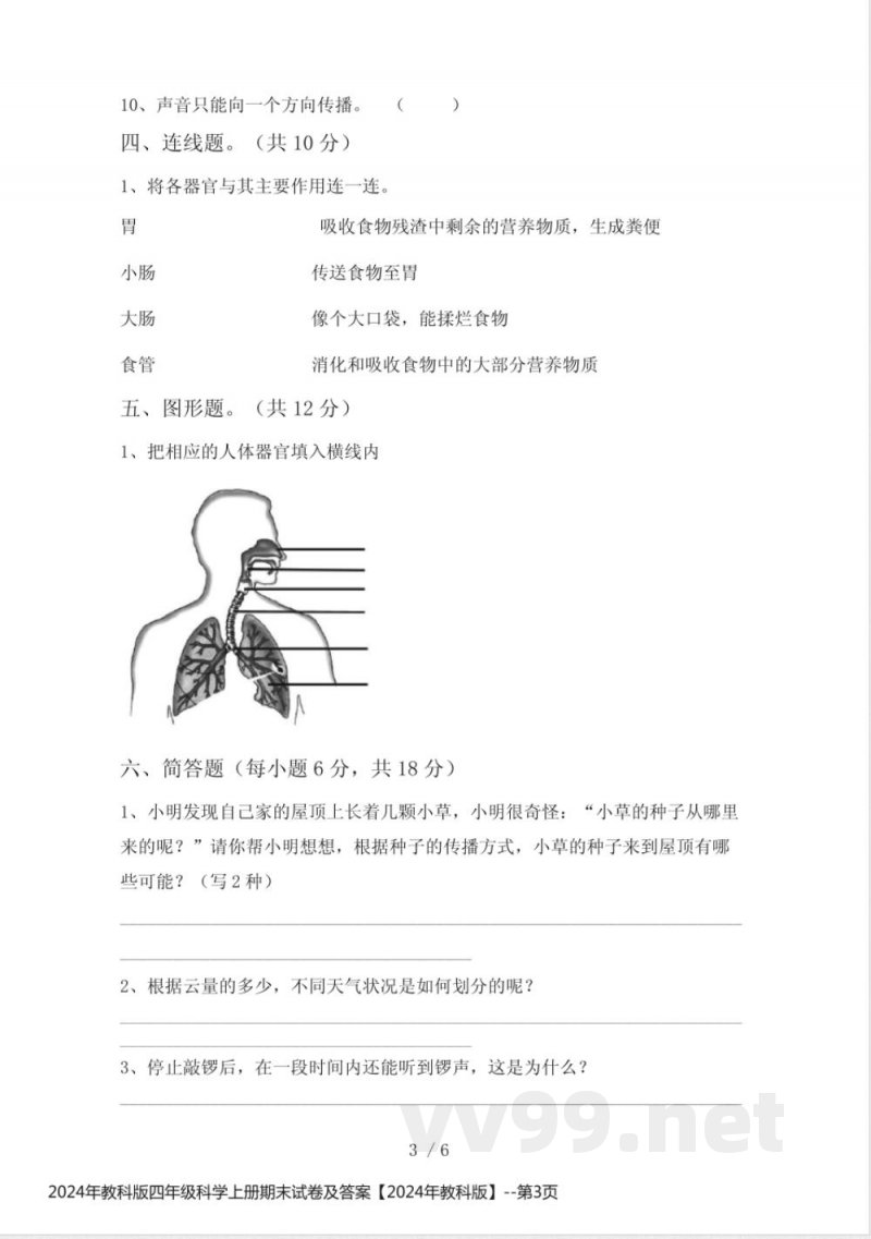 2024年教科版四年级科学上册期末试卷及答案【2024年教科版】 2024年教科版四年级科学上册期末试卷及答案【2024年教科版】