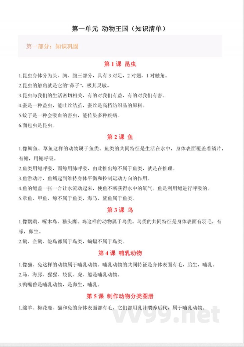 第一单元动物王国（知识清单）科学青岛版三年级上册2025